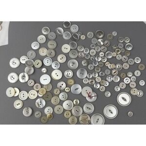 Mixed White Cream Beige Button Lot ~ 142pieces Plastic Shell Style Vintage Craft